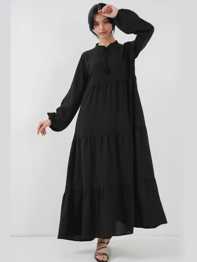 Big Dart Maxi-jurk met Strikdetail Zwart