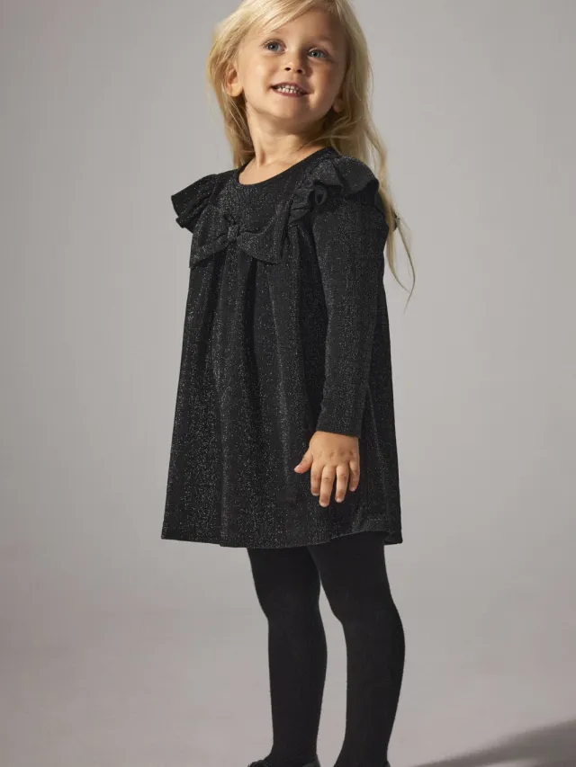 NAME IT MINI korte A-lijn glitterjurk met ruches - zwart