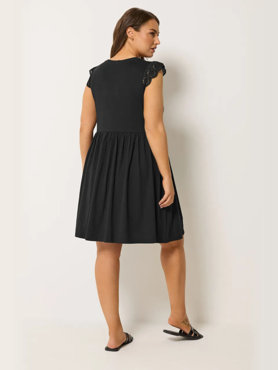 Yours Zwarte Jurk Met Broderie Anglaise En Peplum-56, foto 3