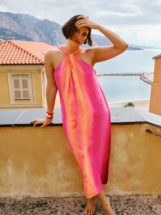 Trendyol TRENDYOLMİLLA Dames Roze Kleurverloop Maxi Mouwloos Casual A-lijn Jurken