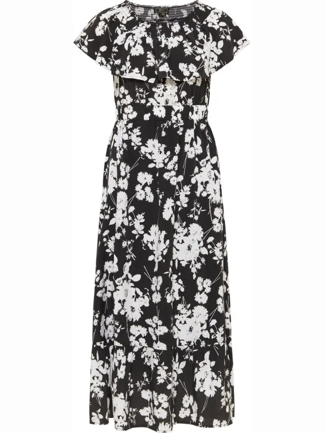 Faina Midi-jurk met all-over print zwart wit