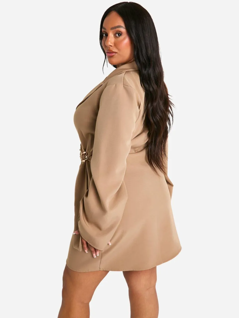 boohoo Dames Plus Blazerjurk met gespdetail, band op de taille, getailleerd taupe, foto 2