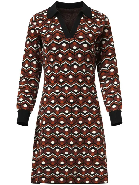 Smashed Lemon Retro gebreide jurk met bruin en zwart print, foto 2