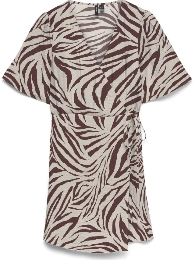 Vero Moda VMJOSIE SS WRAP SHORT DRESS WVN GA - Dames - Mini jurken Pumice Stone;Andorra Bea