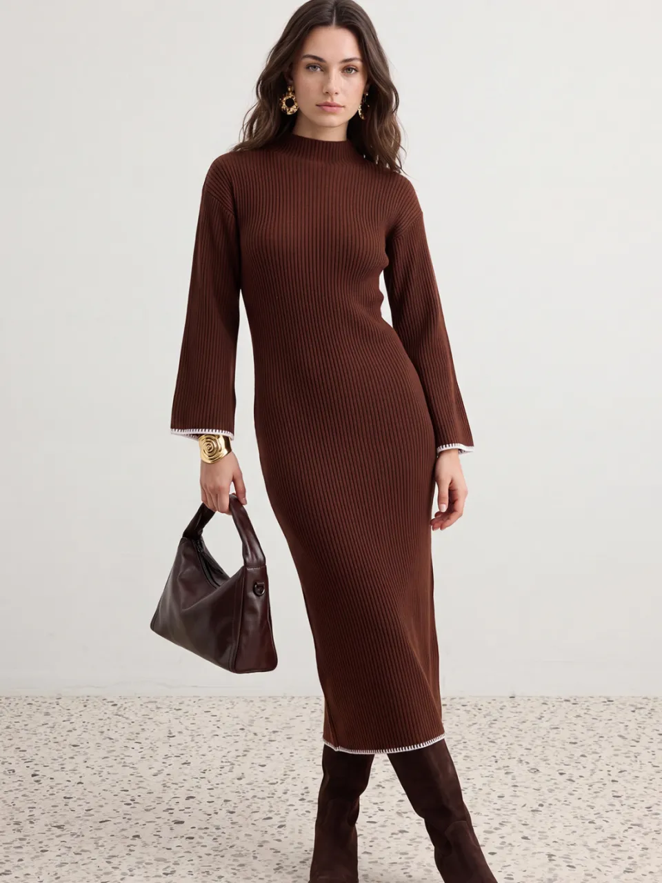 Trendyol Modest Dames Bruin Effen Maxi Lang Casual Recht Modest Jurken