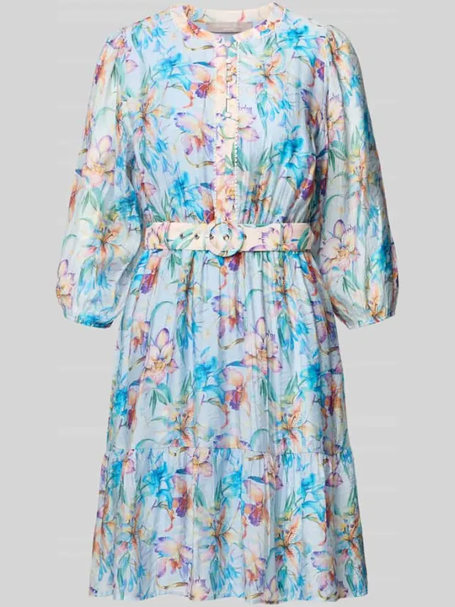 Christian Berg Woman Selection Knelange jurk in all-over look met riem lichtblauw, foto 2