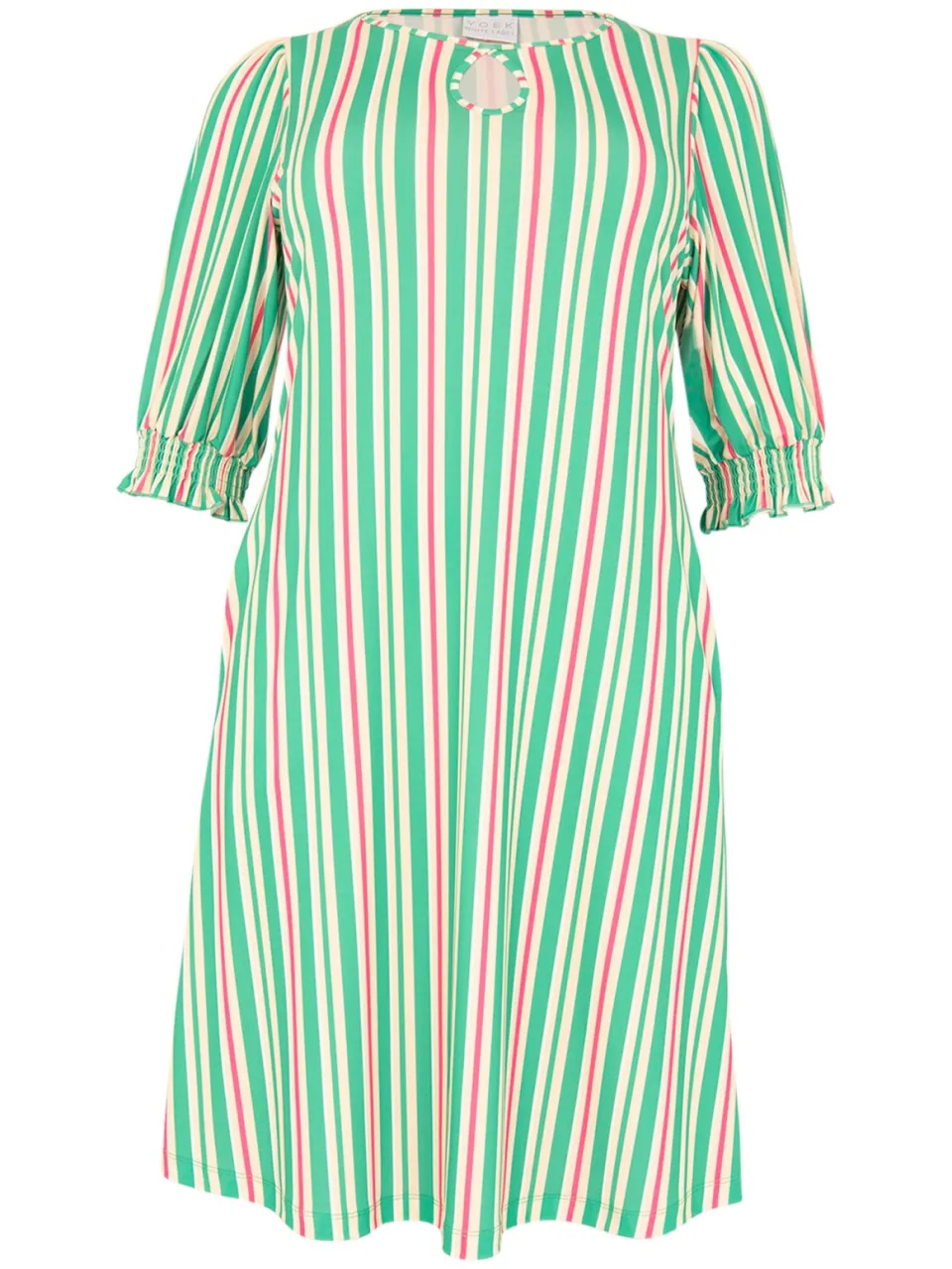 Yoek Jurk met pofmouwen STRIPY | Groen, foto 4