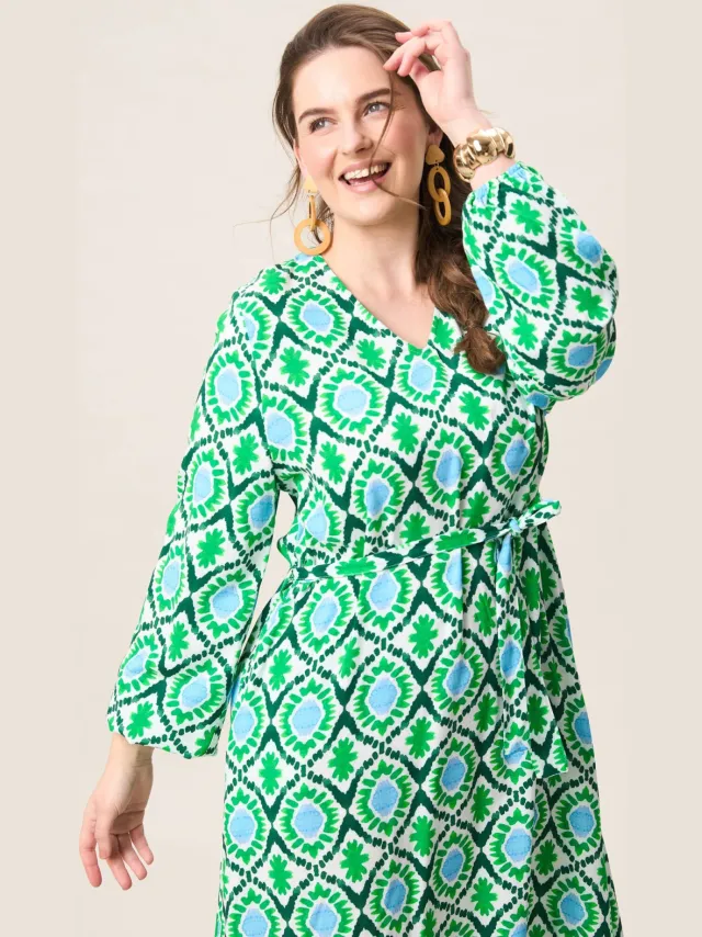 Miss Etam Plus midi jurk groen, foto 4