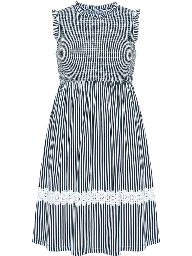 Angel of Style Dames - Gesmokte jurk mouwloze A-lijn gesmokte top - Zwart