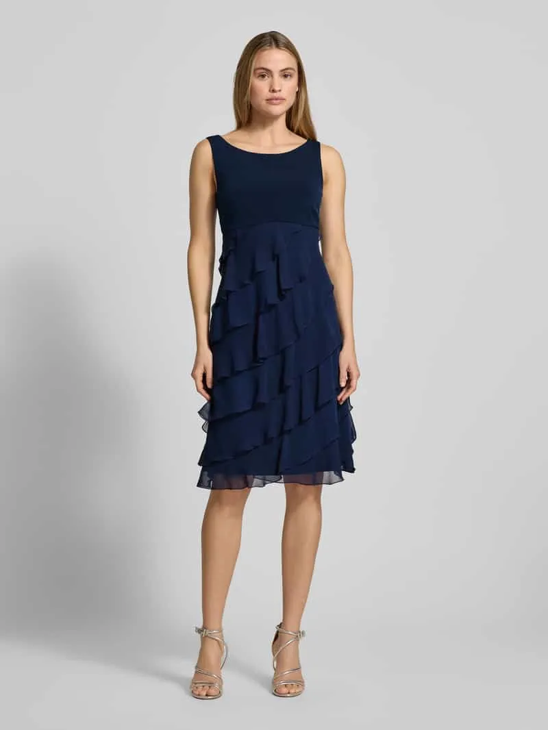 Swing Knie-lange cocktailjurk met volants donkerblauw, foto 2