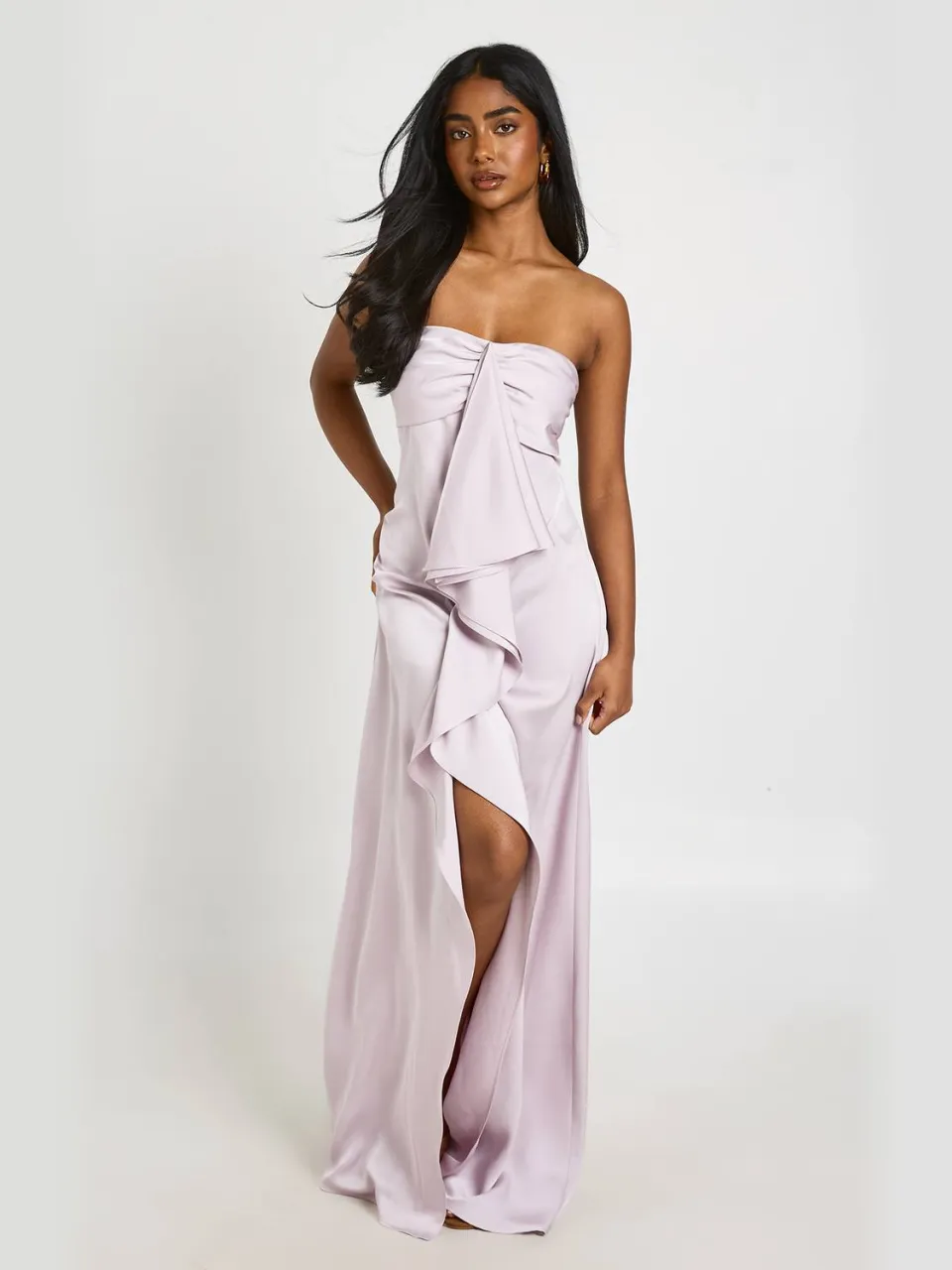 boohoo Dames Maxi-jurk Met Satijn, Gerimpelde Buste En Gedrapeerd Voorpand lila, foto 3