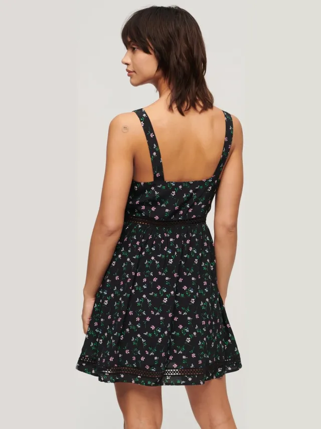 Superdry Cami jurk met V-hals en kanten afwerking - Dames - Jurken Cosmos Black Floral Print