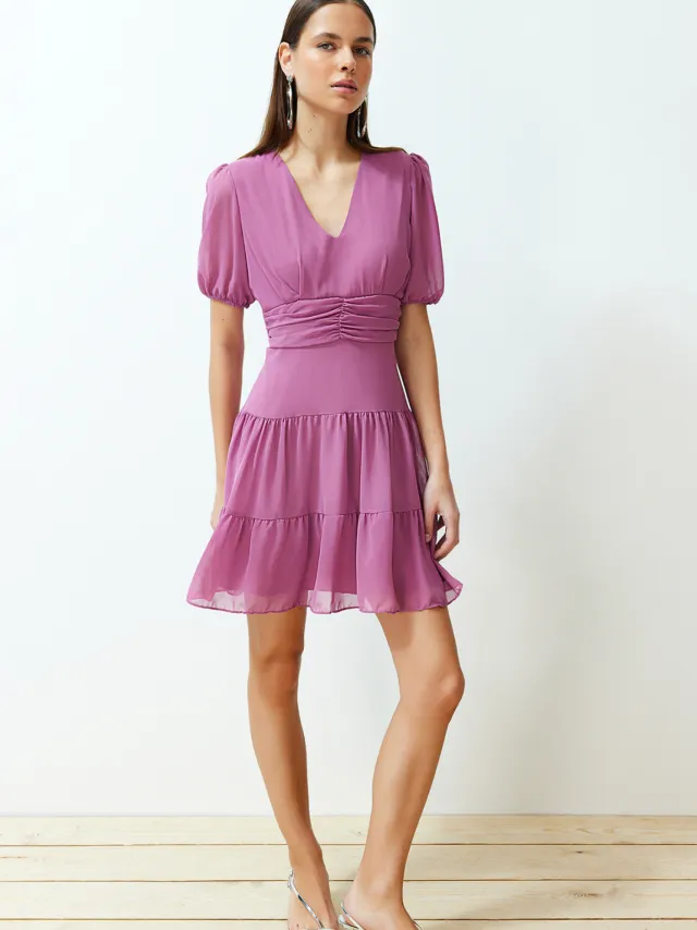 Trendyol TRENDYOLMİLLA Dames Roze Effen Kort / Mini Kort Avond / Dagelijks Skater Jurken