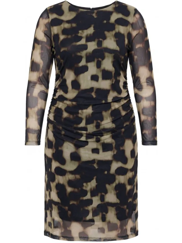 MIAMODA Dames - Mesh jurk rimpeling aan de taille ondoorzichtige onderjurk - Zwart