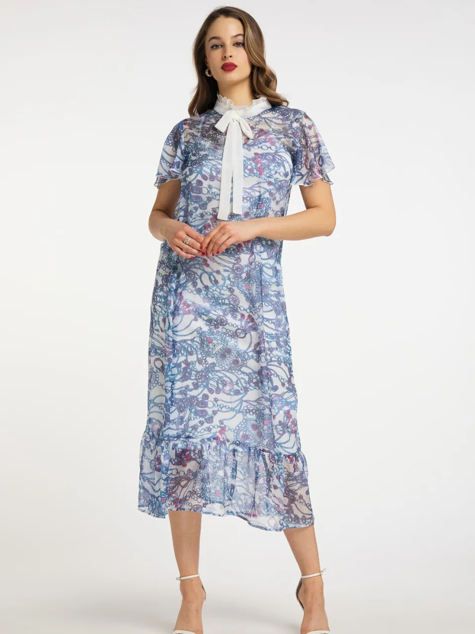 Faina midi-jurk met allover-print naemi Blauw