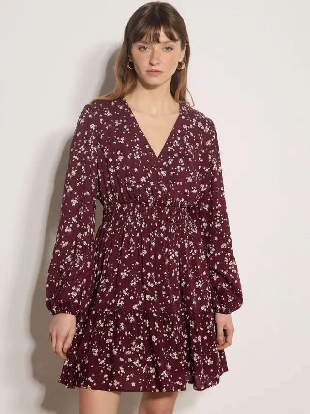 Apricot Mini-wikkeljurk met bloemenprint Burgundy