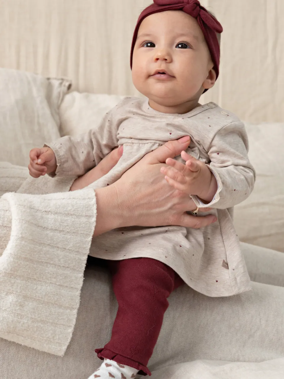 Feetje My Little Love A-lijn jurk met hartjes taupe Taupe/bordeaux