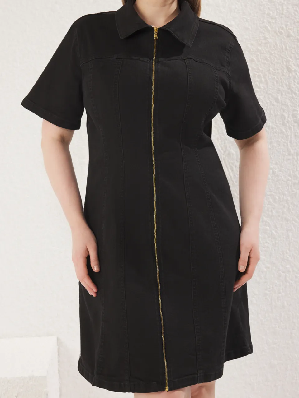 Trendyol Curve Dames Zwart Effen Kort / Mini Kort Casual Bodycon Grote maten Jurk, foto 2