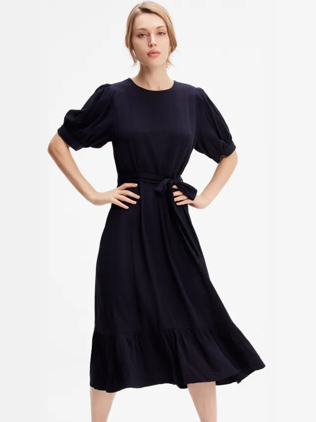 S&J Weekends Viscose blouse-jurk met donzige zoom Blauw