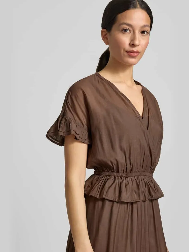 MbyM Maxi-jurk van viscosemix in laagjeslook model 'Gunnvor' middenbruin, foto 4