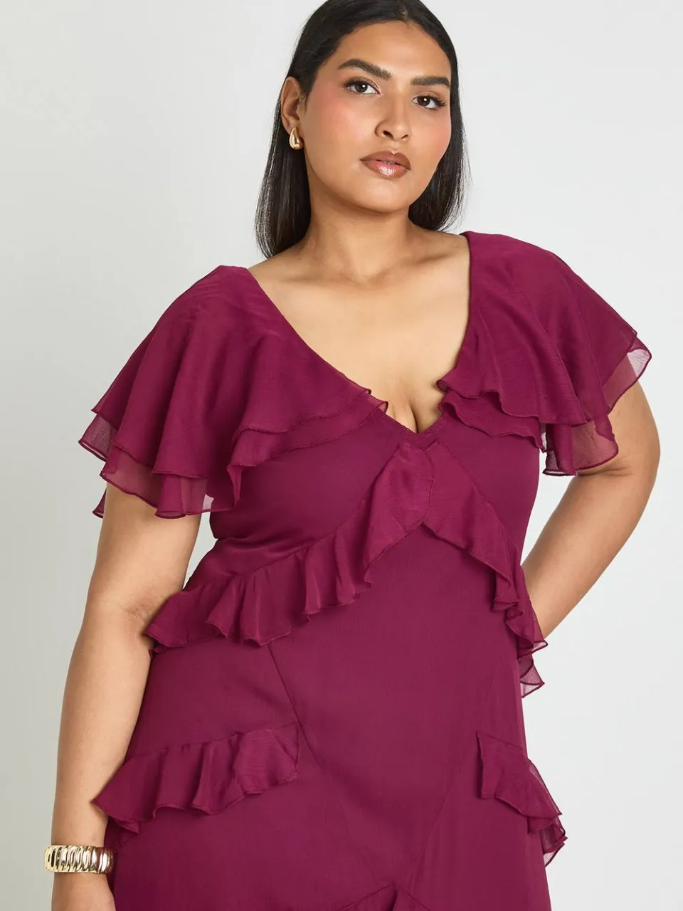 boohoo Dames Plus Dierenprint Ruches Maxi Jurk dark cherry, foto 3
