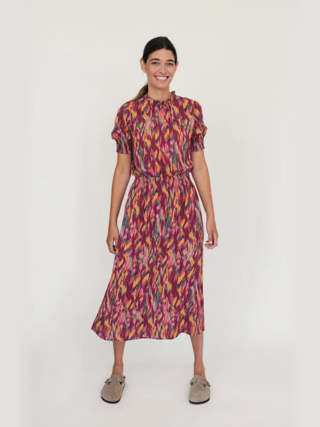 TWOTHIRDS dames vegan Jurk Grassholm Ikat Print Rood