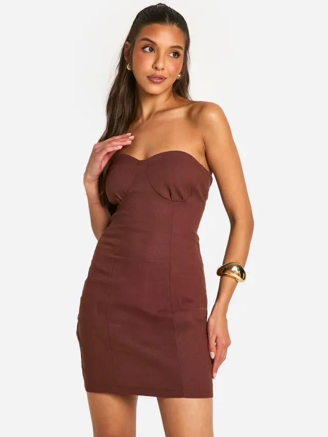 boohoo Dames Bandeau Mini Dress Chocoladebruin