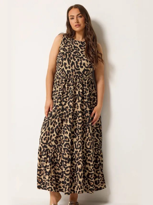 Yours Bruine Maxijurk Met Luipaardprint En Lagen-56 Brown