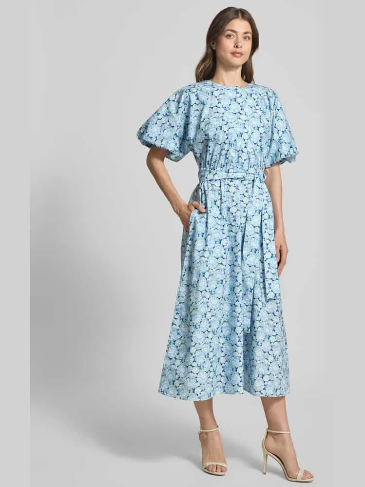 Rich & Royal Midijurk met ronde hals en bindriem marineblauw, foto 3