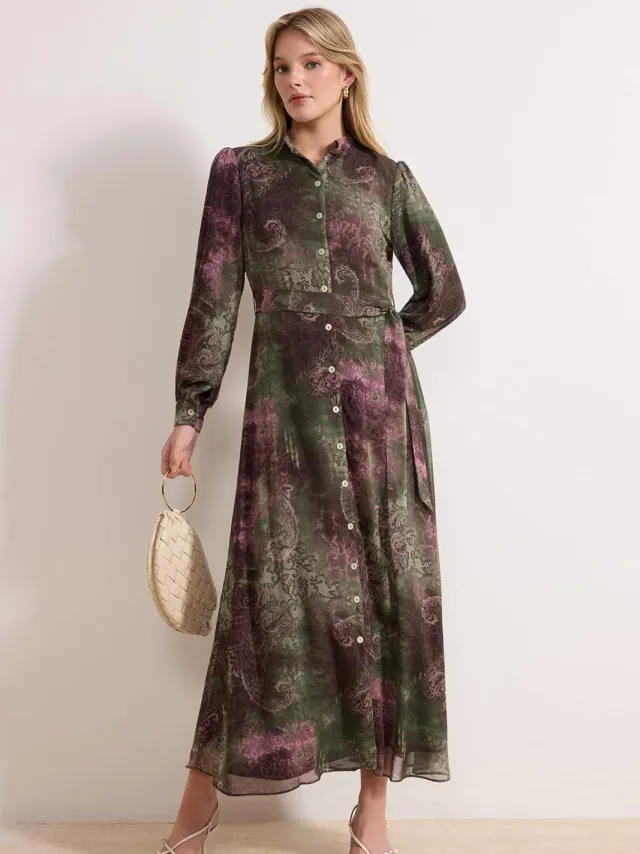 Turkishsouq Maxi-jurk met sjaalpatroon voor dames, lange casual/dagelijkse A-lijn hijabjurk Donkergroen