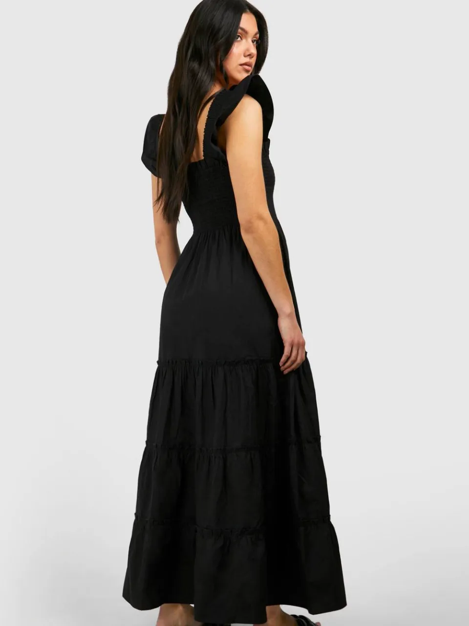 boohoo Dames Maternity Frill Sleeve Midaxi Dress zwart, foto 2