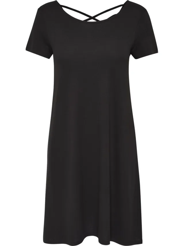 Only ONLBERA BACK LACE UP S/S DRESS JRS NOOS Dames Jurk Zwart