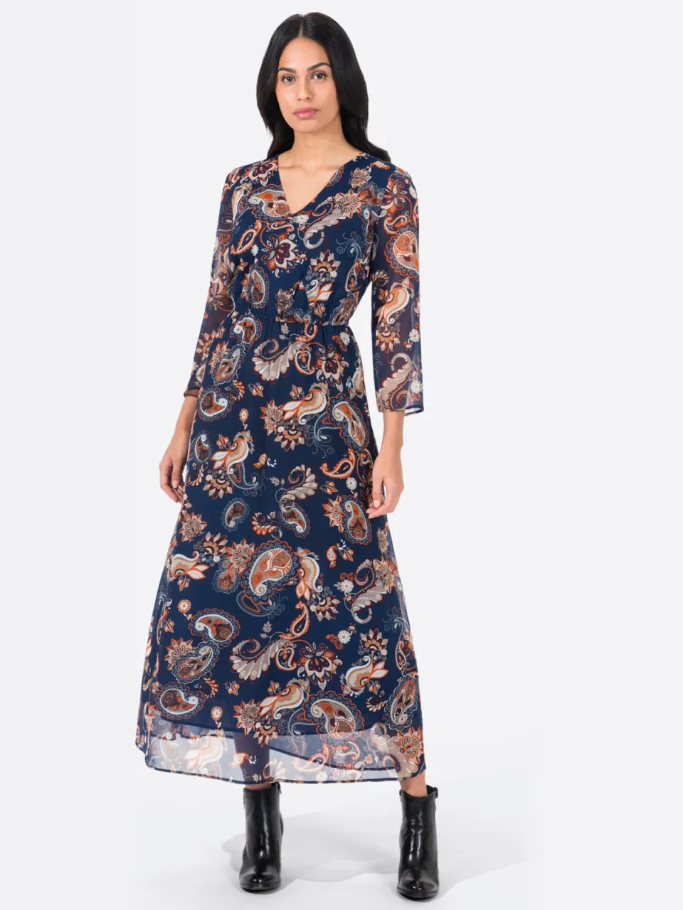 Maxi-jurk donkerblauw gedessineerd