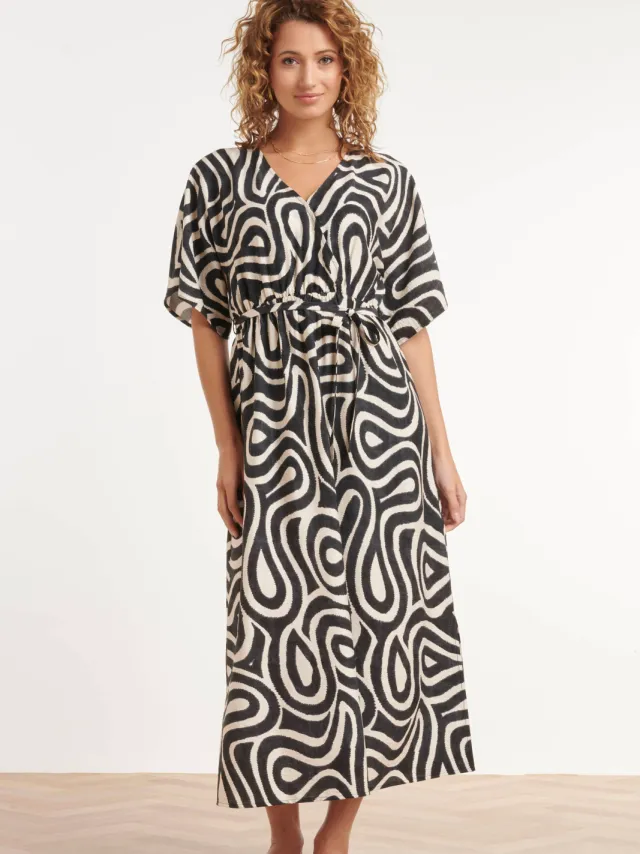Smashed Lemon zomerjurk zwart met ecru print Zwart/ecru