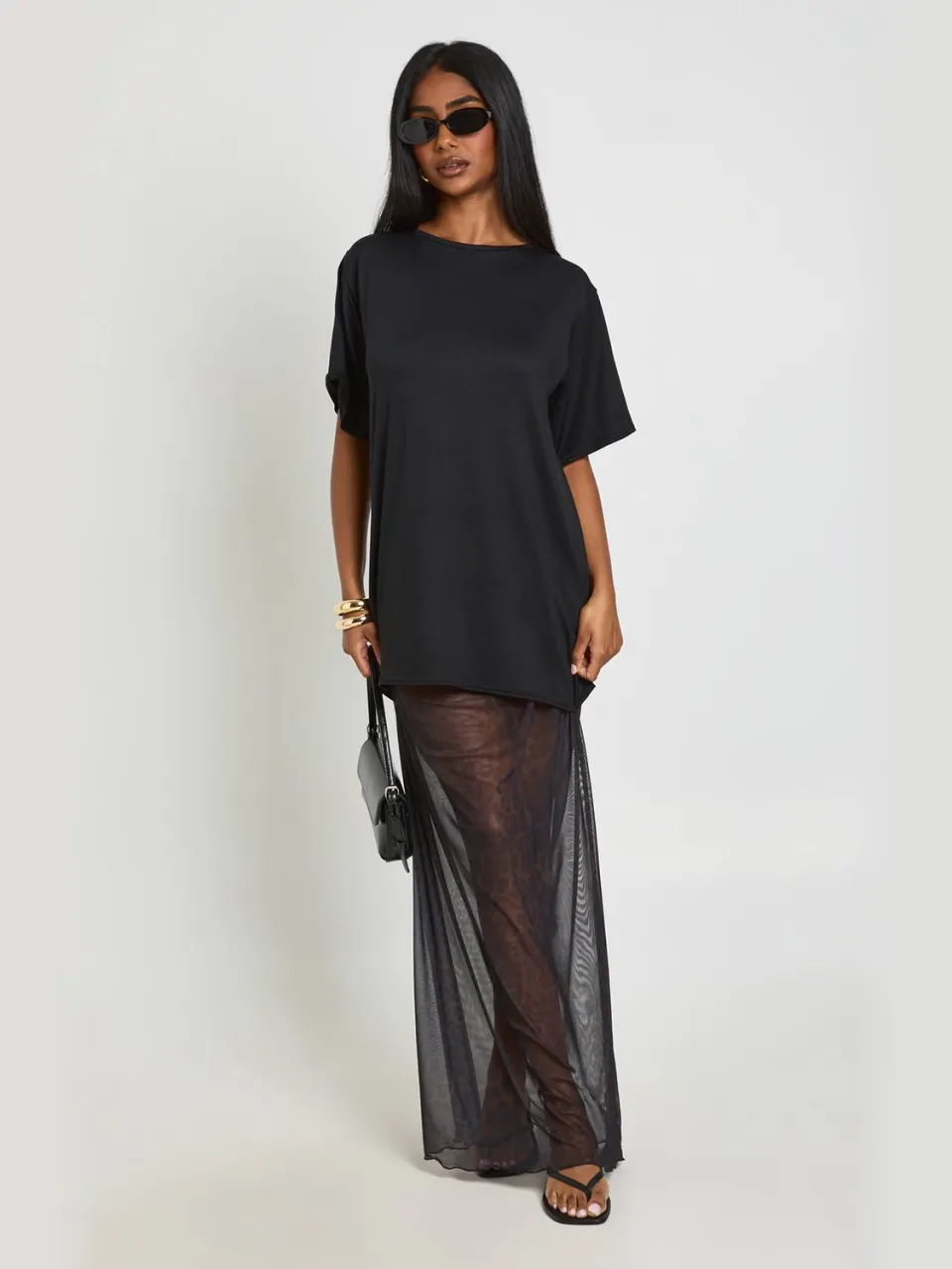 boohoo Dames T-shirt Jurk Met Luipaardprint Mesh Zoom zwart, foto 3