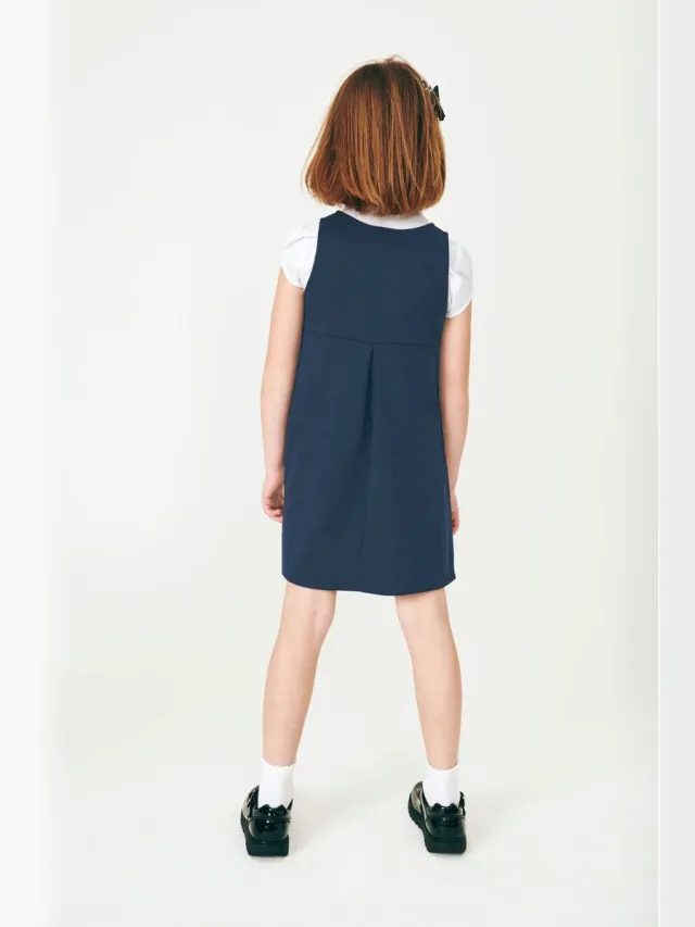 Next Meisjes - Jersey stretch schoolovergooier met strik - Blauw Navy