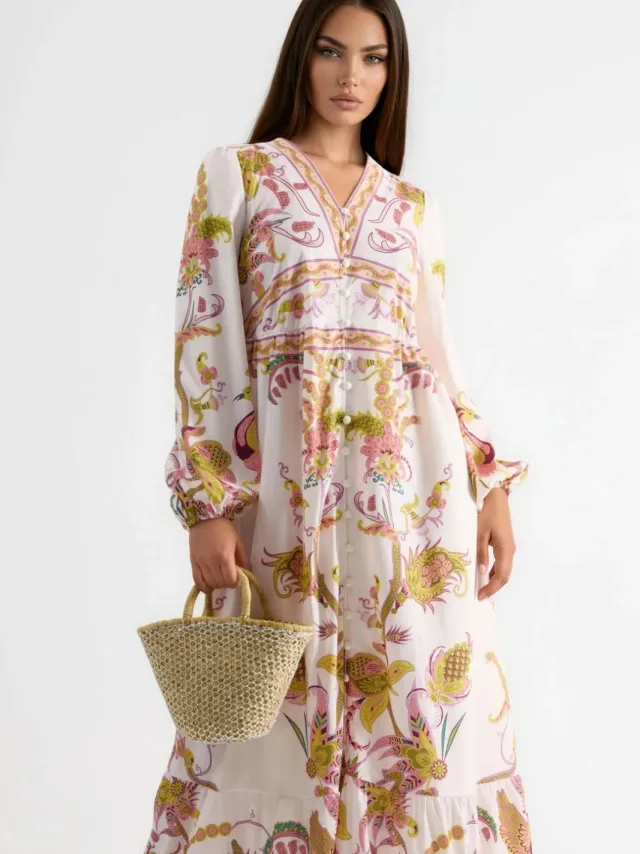 MSN Collection Gevormde Maxi Jurk met V-hals en Print veelkleurig, foto 2