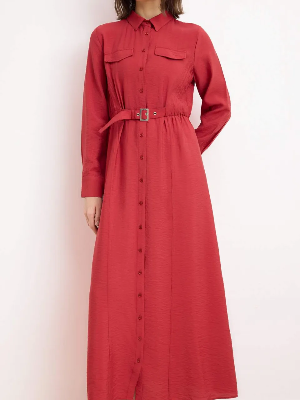 Turkishsouq Bruine platte maxi-jurk voor dames, lange casual/dagelijkse A-lijn jurk met hijab, foto 2