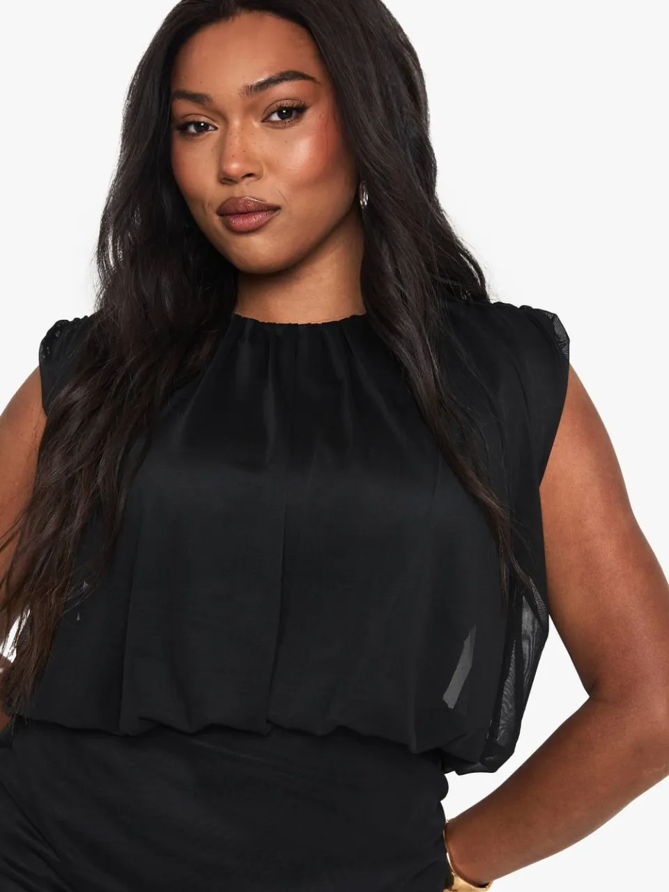 boohoo Dames Plus Mesh Blouson Geraffineerde Mini-jurk zwart, foto 4