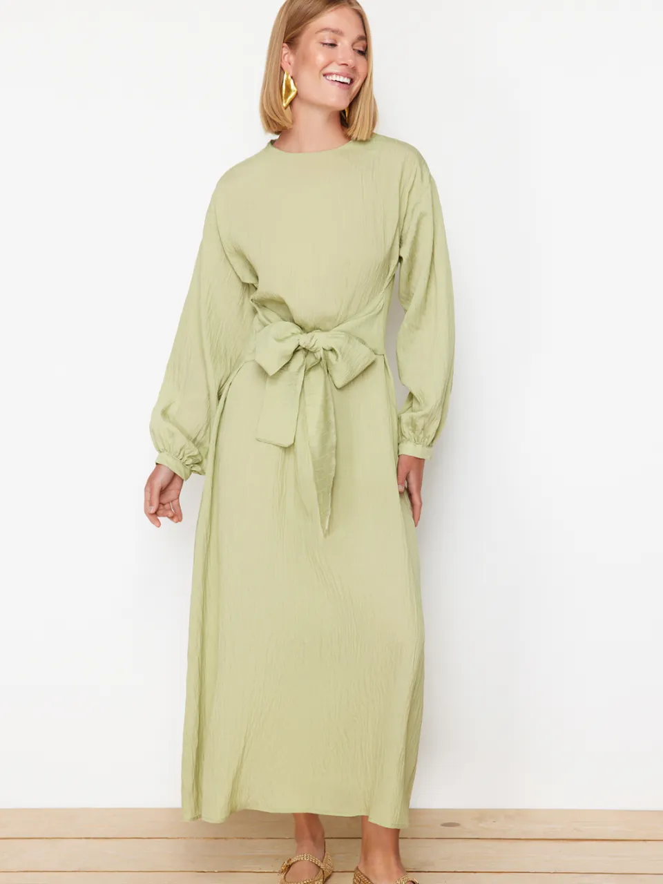 Trendyol Modest Dames Kaki Effen Maxi Lang Casual Recht Modest Jurken