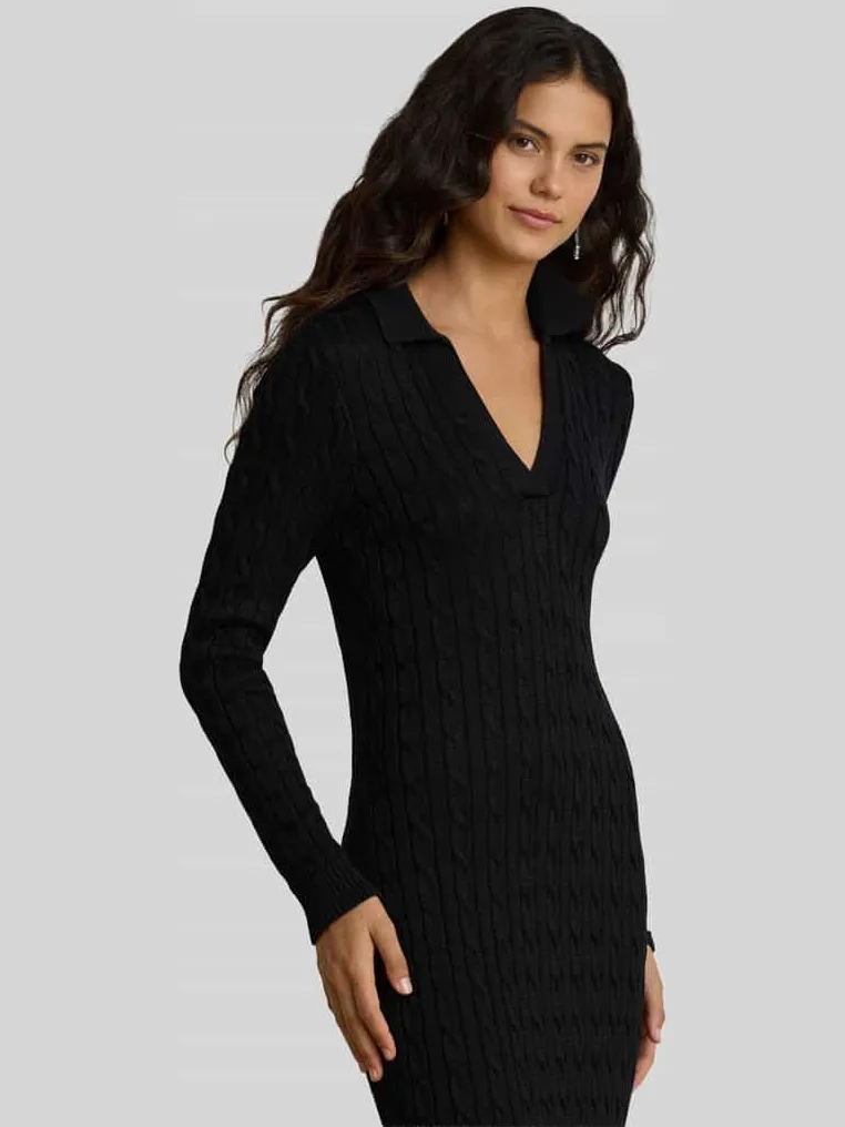 Lauren Ralph Lauren slim fit tricotjurk van mix van katoen en viscose zwart, foto 4