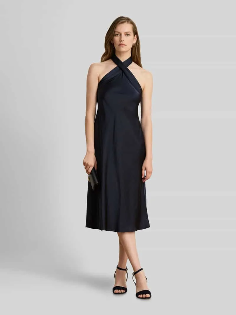Lauren Ralph Lauren Vloeiende cocktailjurk met halter om te strikken Donkerblauw