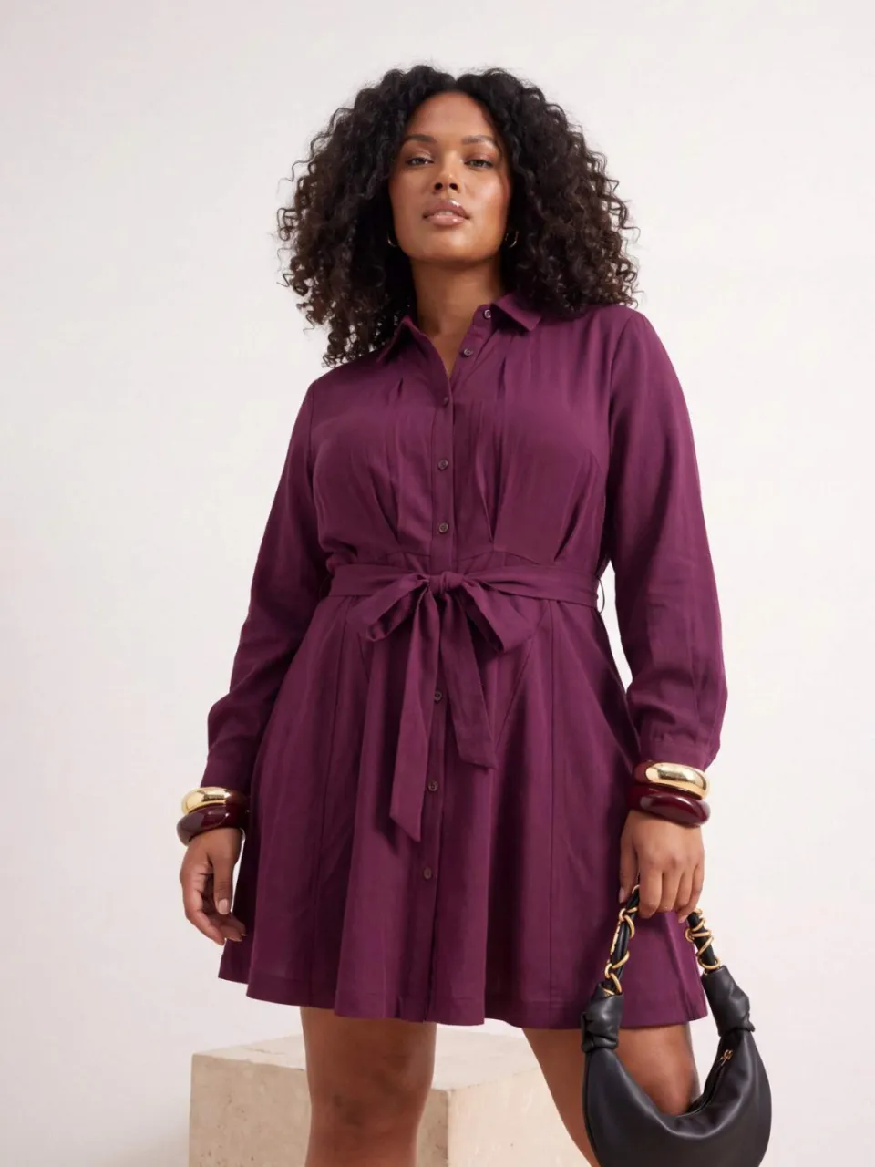 Trendyol Curve Dames Bordeaux Effen Kort / Mini Lang Casual Blousejurk Grote maten Jurk, foto 2