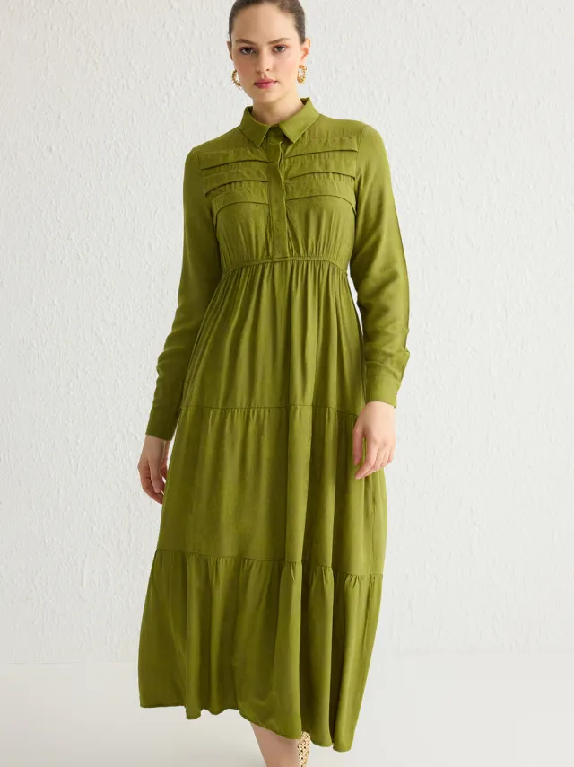Trendyol Modest Dames Kaki Maxi Lang Casual Skater Modest Jurken