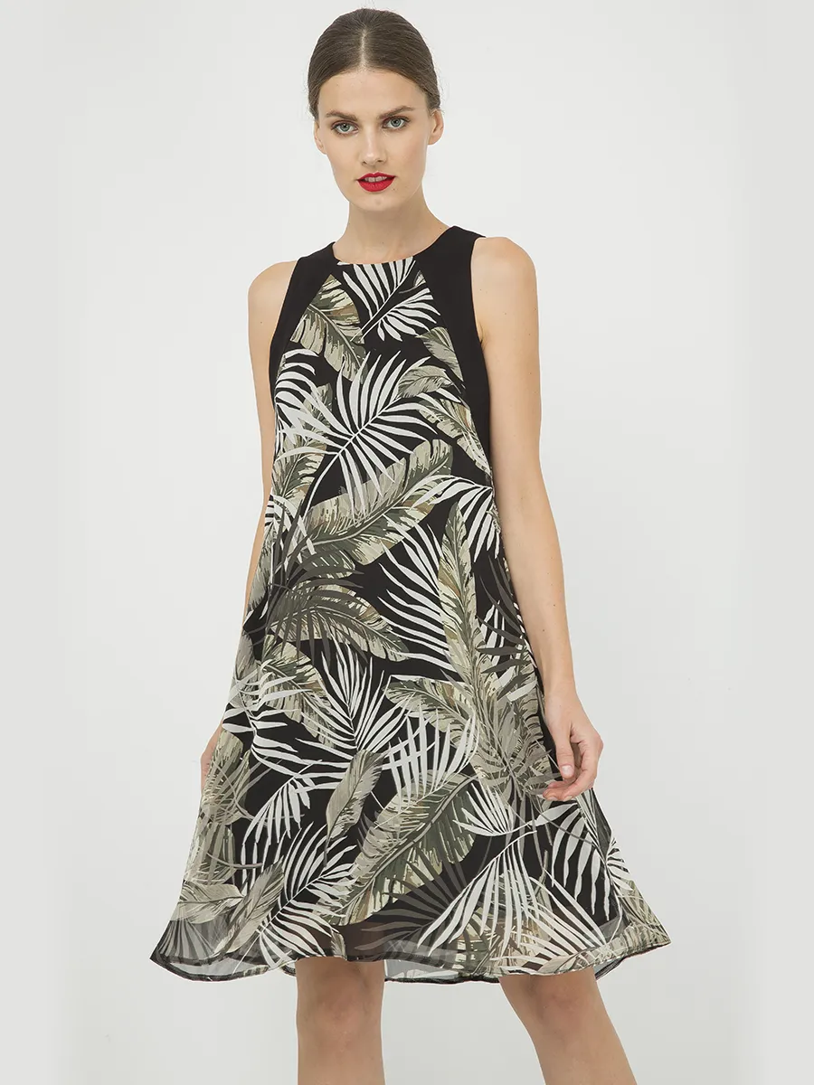 Conquista Mouwloze chiffon jurk met a-lijn print zwart, foto 2