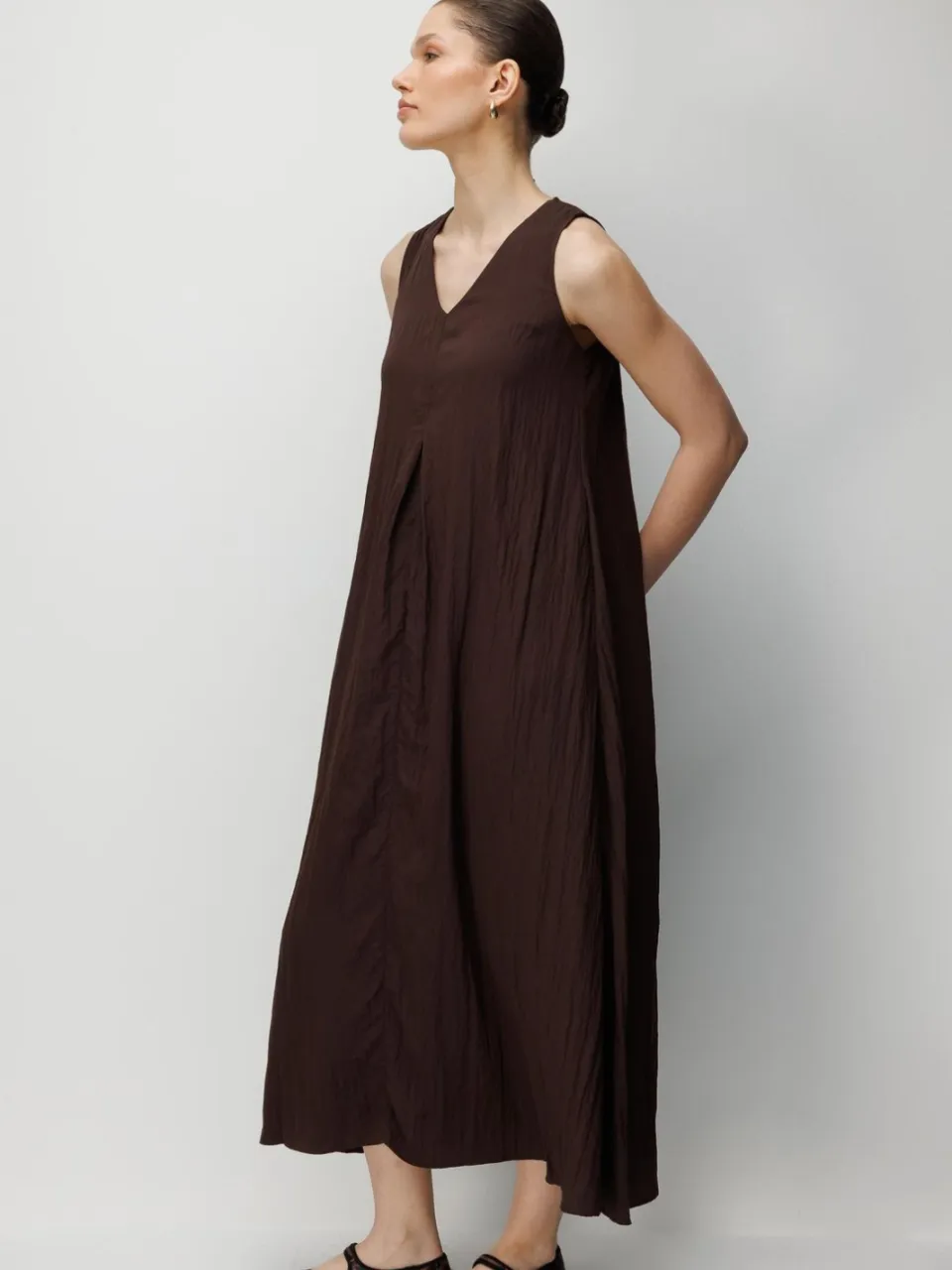 Mixray V-hals Maxi Jurk bruin, foto 2