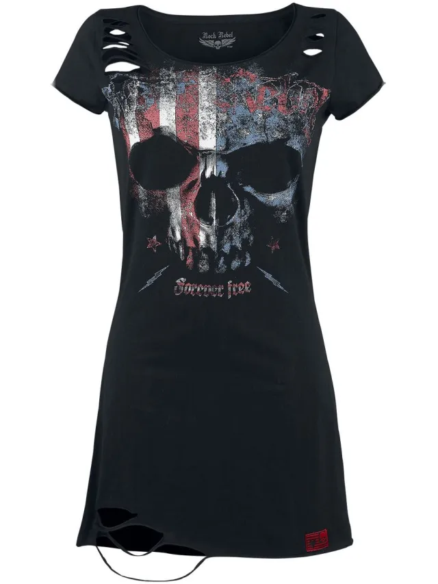 Rock Rebel by EMP Zwart kort jurkje met doodshoofdprint - Dames