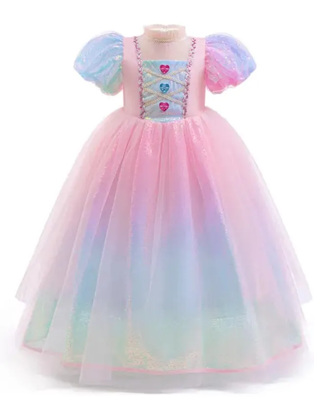 Prinsessendroom Magische Regenboog prinsessenjurk - 104 (3/4 Jaar) - Prinsessenjurk - Verkleed kleding - Feestjurk Blauw