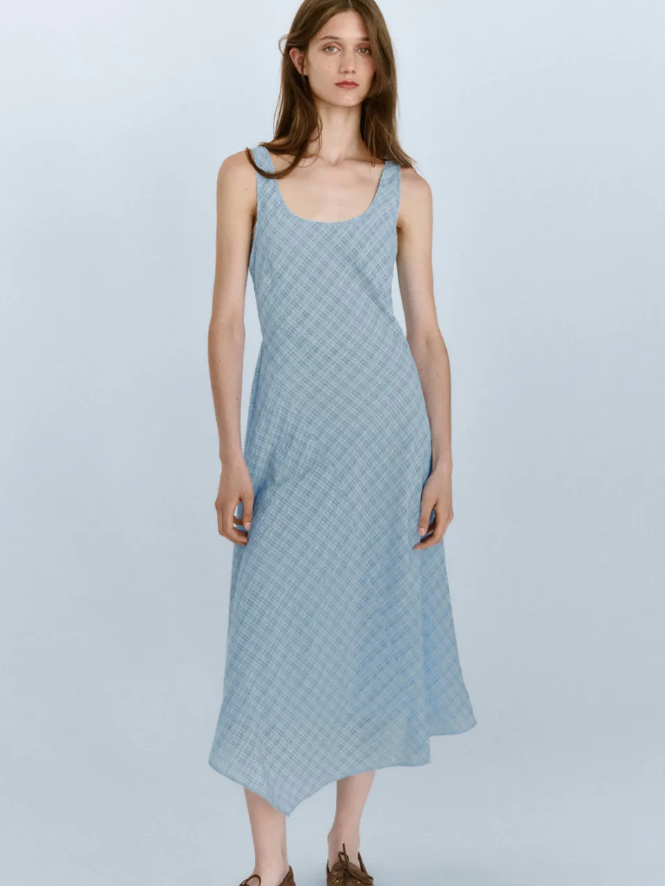 Mango geruite midi zomerjurk - lichtblauw, foto 4