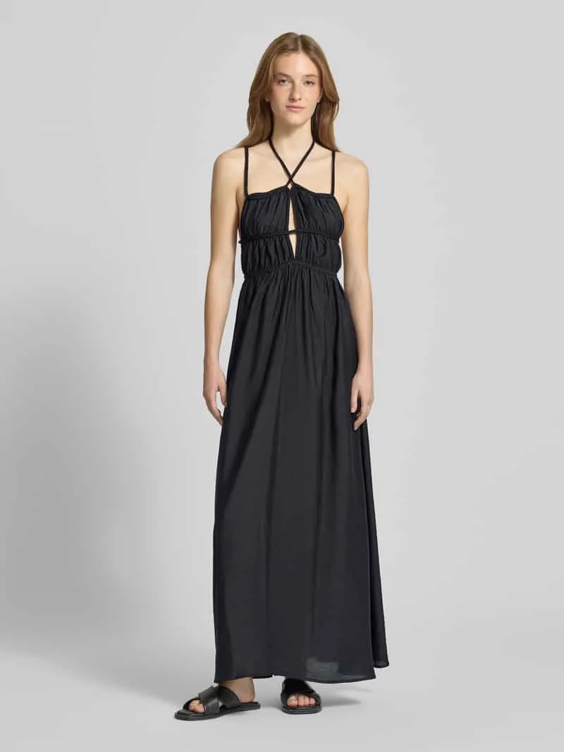 LeGer Maxi-jurk van viscosemix met gevlochten detail model 'Hanke' Zwart